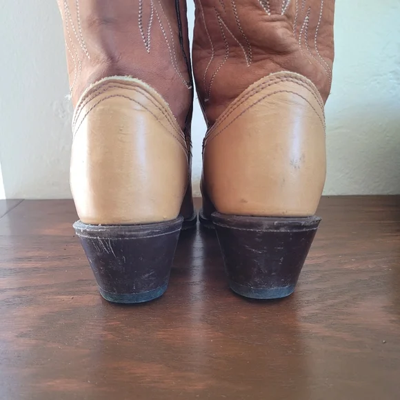 ACME Two-Tone Brown Tan Western Heeled Boots - Picture 8 of 8